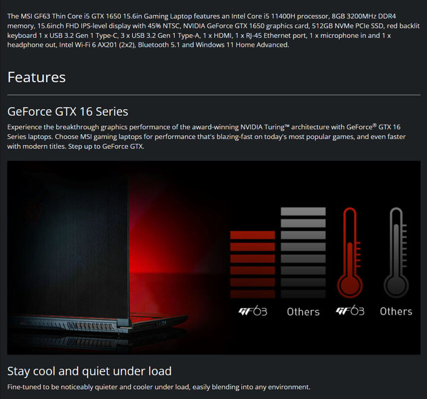 Refurbished MSI GF63 Thin gaming laptop